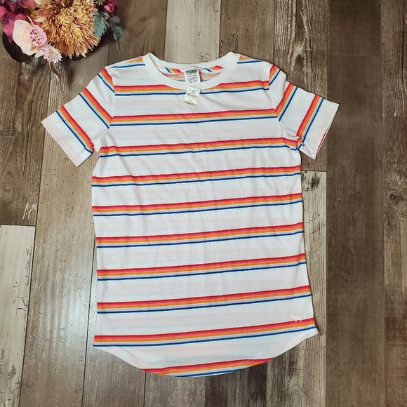 NWT PINK Victoria's Secret Crewneck T-Shirt Short Sleeve Perfect Fit Rainbow - Picture 6 of 16